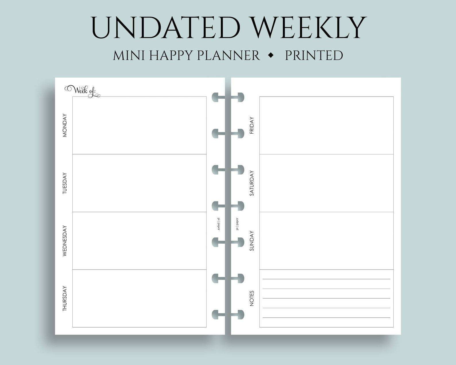 Undated Weekly Planner Inserts, Horizontal Layout With Weekly Notes ...