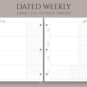 Dated Weekly Planner Inserts, 3-Ring Full Letter, Horizontal Layout, Daily To Do List, Habit Tracker, WO2P ~ 3-Hole Punch, 8.5" x 11"