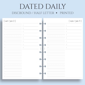 Dated Daily Planner Inserts, Junior Half Letter Size Discbound, Timed Hourly, To-Do List, Notes, Minimal, Functional DO1P ~ 5.5" x 8.5"