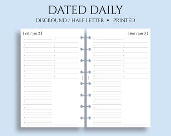 Dated Daily Planner Inserts, Junior Half Letter Size Discbound, Timed Hourly, To-Do List, Notes, Minimal, Functional DO1P ~ 5.5" x 8.5"