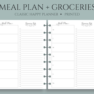 Weekly Meal Planning and Grocery Shopping List Planner Inserts ~ Classic Happy Planner / 7&quot; x 9.25&quot; Discbound