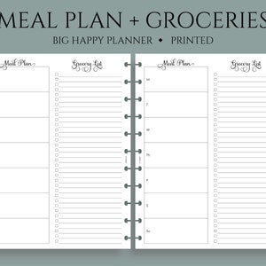 Weekly Meal Planning and Grocery Shopping List Planner Inserts ~ Big Happy Planner / 8.5" x 11" image 1