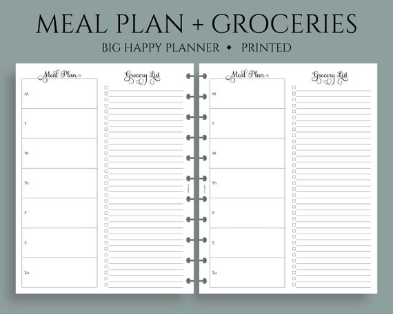 Weekly Meal Planning and Grocery Shopping List Planner Inserts ~ Big Happy Planner / 8.5" x 11"