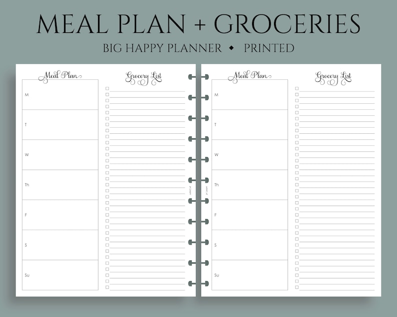 Weekly Meal Planning and Grocery Shopping List Planner Inserts ~ Big Happy Planner / 8.5" x 11" image 1