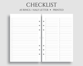 Checklist, To Do List, Task Tracker Planner Inserts, Minimal Style, Functional ~ A5 Rings, Half Letter Size / 5.5" x 8.5"