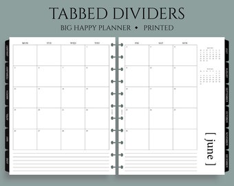 Tabbed Monthly Dividers, Printed Monthly Calendars with Mylar Tabs, Minimal Design, MO2P ~ Big Happy Planner / 8.5" x 11"