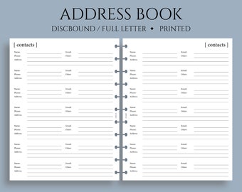 Address Book Inserts, Contacts Pages, Phone Book and Addresses, Minimal Style, Functional ~ Full Letter Size Discbound / 8.5" x 11"