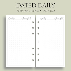 Dated Daily Planner Inserts, 6-Ring Personal Size, Dot Grid Bullet Journal Pages, DO1P ~ 3.75" x 6.75"