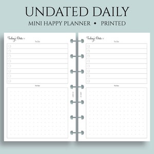 Undated Daily Planner Inserts, To Do List, Dot Grid Notes Section ~ 4.6&quot; x 7&quot; Discbound / Mini Happy Planner