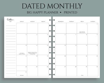 Dated Monthly Calendar Planner Inserts, Big Happy Planner, Sunday Start, with Holidays, Month on 2 Pages, MO2P ~ 8.5" x 11"