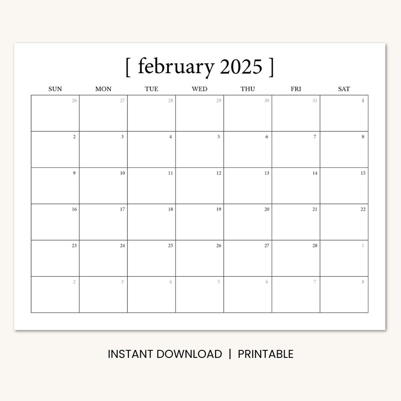 Blank 2025 February Calendar Etsy