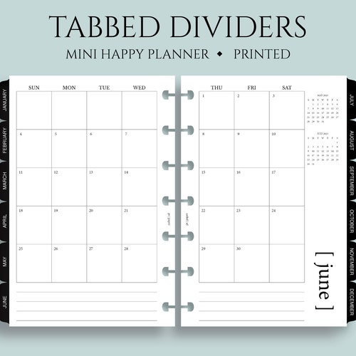 Tabbed Monthly Dividers Printed Monthly Calendars With Mylar Etsy
