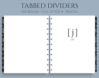 Tabbed Monthly Dividers, Printed Monthly Designs with Mylar Tabs, Minimal Design ~ Full Letter Size Discbound / 8.5" x 11"