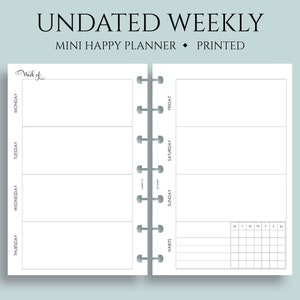 Undated Weekly Planner Inserts, Horizontal Layout with Weekly Habit Tracker, WO2P ~ Mini Happy Planner / 4.6&quot; x 7&quot; Discbound