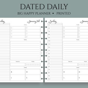 Dated Daily Planner Inserts, Big Happy Planner, Exercise, Meal, Water Tracker, Hourly Schedule, To-Do List, DO1P ~ 8.5" x 11"