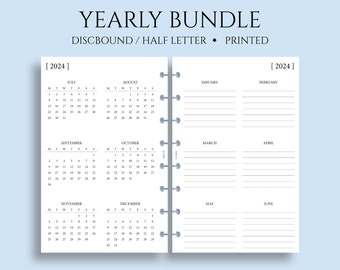 Yearly Calendar Bundle, Year-at-a-Glance, Important Dates, Functional ~ Junior Half Letter Size Discbound / 5.5" x 8.5"