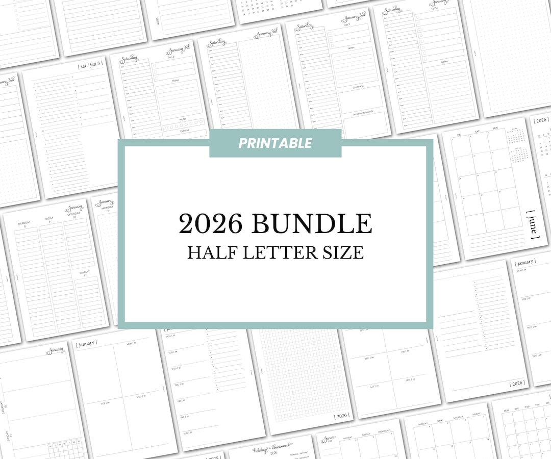 2026 Printable Bundle, Half Letter Size, Dated Daily, Weekly, Monthly ...