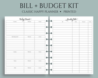 Monthly Bills and Budget Kit Planner Inserts, Income, Expenses, Debt Payment Tracker ~ Classic Happy Planner / 7" x 9.25" Discbound