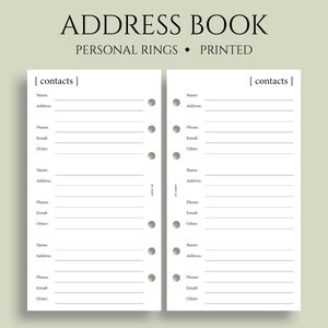 Address Book Inserts, Contacts Pages, Phone Numbers and Addresses, Minimal Style, Functional ~ Personal Rings / 3.75&quot; x 6.75&quot;