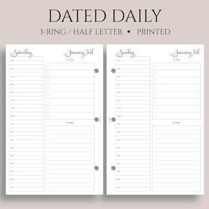 Dated Daily Planner Inserts, 3-Ring Mini, Half Letter, Hourly, Schedule, To-Do List, Time Blocking, Lined Notes, DO1P ~ 5.5" x 8.5"