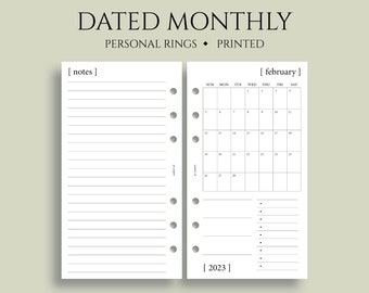 Dated Monthly Calendar Planner Inserts, Sunday Start, MO1P, Minimal, Functional ~ Personal Rings / 3.75" x 6.75"