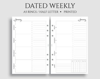 Dated Weekly Planner Inserts, A5 6-Ring Punch, Half Letter Size, Horizontal Layout, To Do List, Habit Tracker, WO2P ~ 5.5" x 8.5"