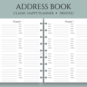 Address Book Inserts, Personal and Business Contacts Pages, Phone Book and Addresses ~ Classic Happy Planner / 7&quot; x 9.25&quot; Discbound