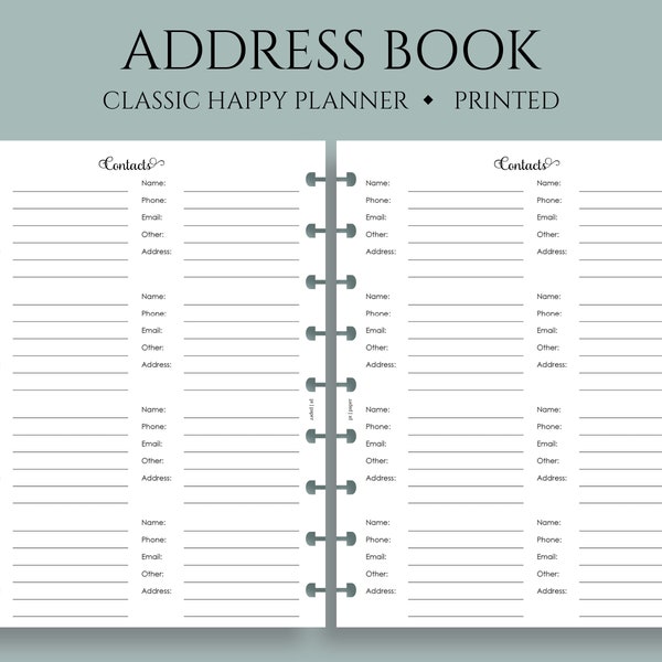 Address Book Inserts, Personal and Business Contacts Pages, Phone Book and Addresses ~ Classic Happy Planner / 7" x 9.25" Discbound