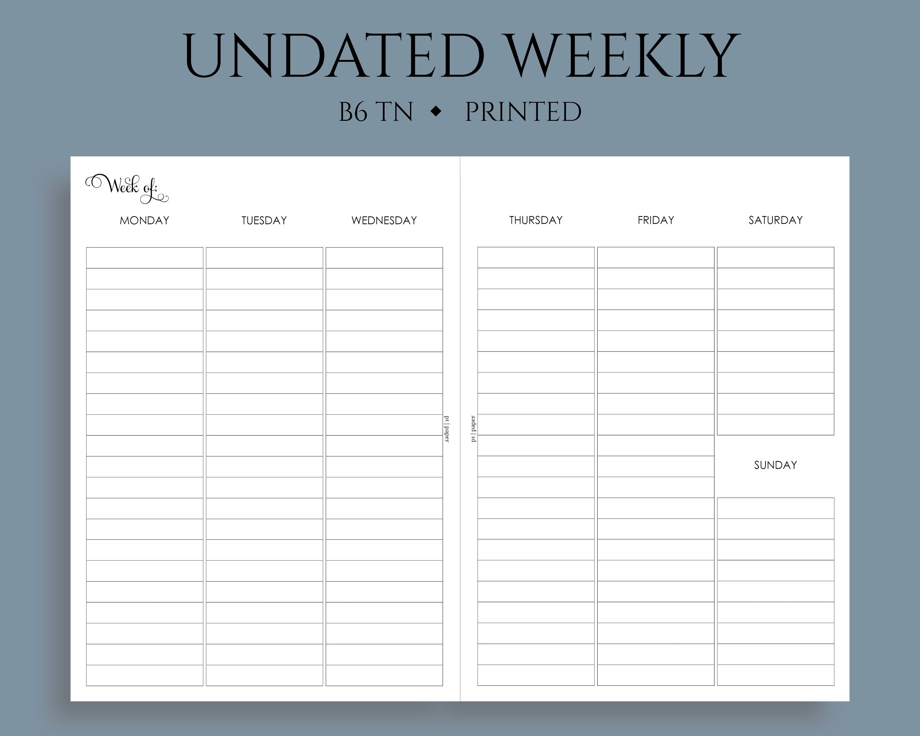 Calendars & Planners Undated Weekly Planner Inserts TwoPage Vertical
