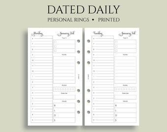 Dated Daily Planner Inserts, Schedule, To-Do List, Health, Exercise, Meal, Water Tracker, DO1P ~ Personal Rings / 3.75" x 6.75"