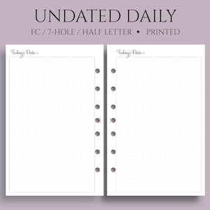 Undated Daily Planner Inserts, Daily Bullet Journal Pages, Large Dot Grid Section, DO1P ~ FC Classic 7-Hole, Half Letter Size / 5.5" x 8.5"