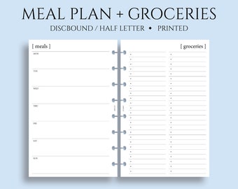 Weekly Meal Planning and Grocery Shopping List Planner Inserts, Minimal Style, Functional ~ Junior Half Letter Size Discbound / 5.5" x 8.5"