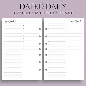 Dated Daily Planner Inserts, FC Classic 7-Hole, Timed Hourly, To-Do List, Notes, Minimal, DO1P ~ Half Letter Size / 5.5" x 8.5"