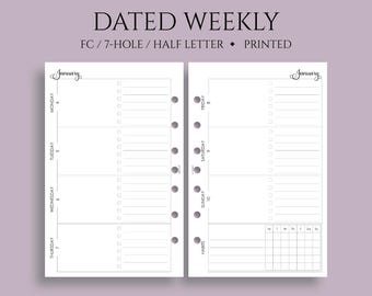 Dated Weekly Planner Inserts, FC Classic 7-Hole, Horizontal Layout, Daily To Do List, Habit Tracker, WO2P ~ Half Letter / 5.5&quot; x 8.5&quot;
