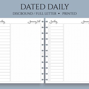 May include: A white, printed daily planner with a discbound binding. The planner features a two-page spread with sections for Saturday and Sunday, each with a date and space for notes. The top of the page reads "DATED DAILY".