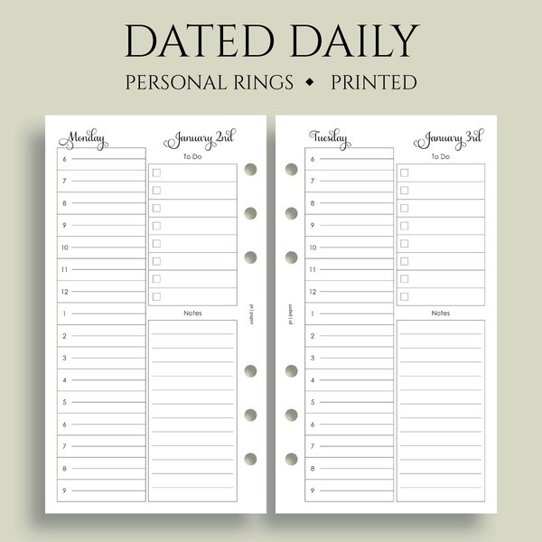 Dated Daily Planner Inserts, Schedule, Time Blocking, To-Do List, Lined Notes, DO1P ~ Personal Rings / 3.75" x 6.75"