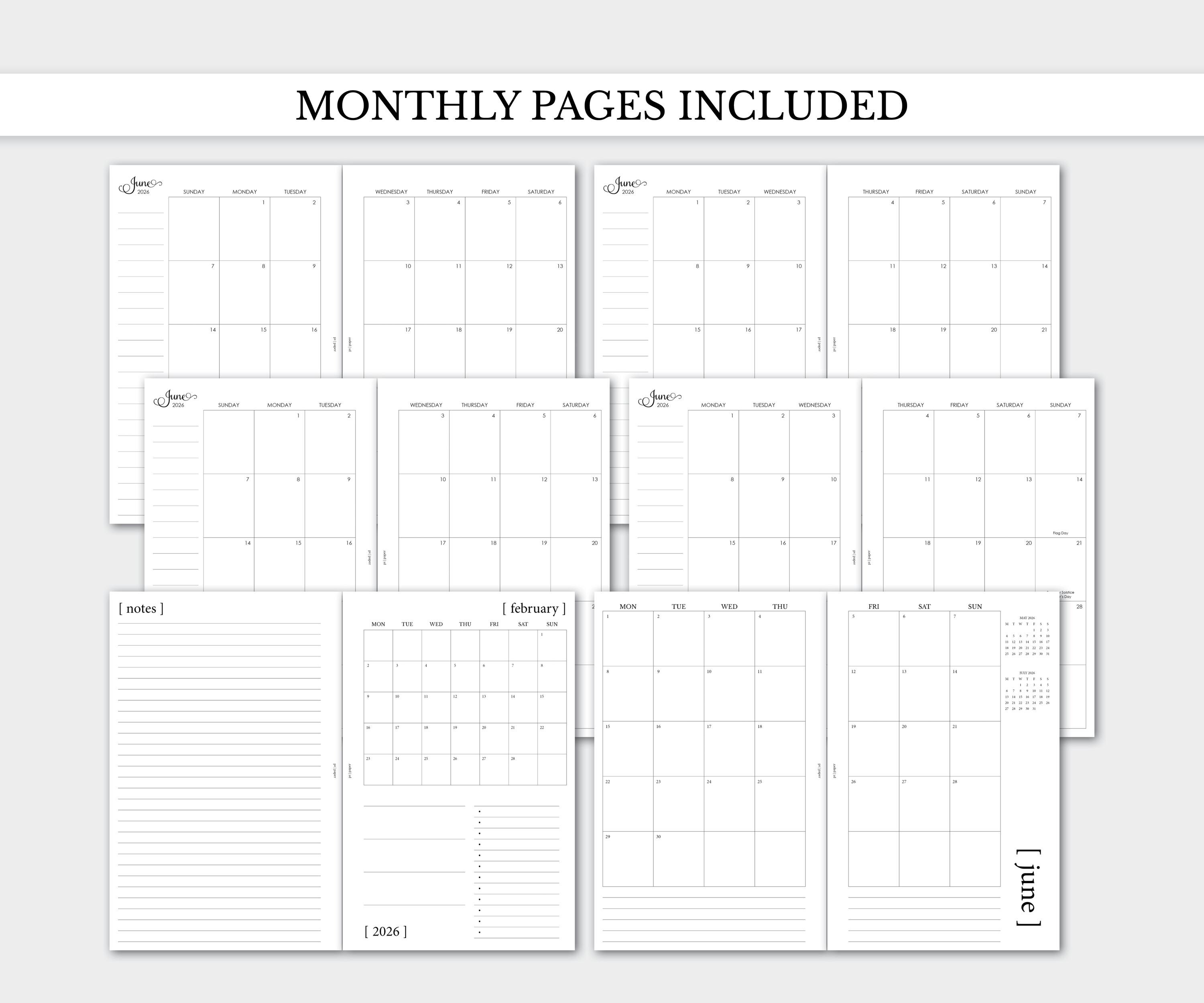 2026 Printable Bundle, Half Letter Size, Dated Daily, Weekly, Monthly ...