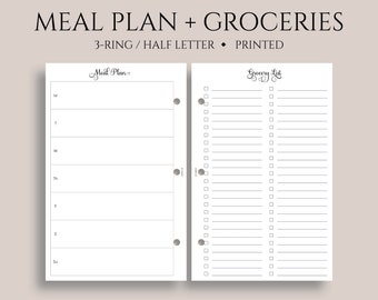 Weekly Meal Planning and Grocery Shopping List Planner Inserts ~ Half Letter Size 3-Ring / 5.5" x 8.5"