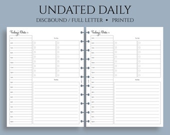 Undated Daily Planner Inserts, Schedule, Time Blocking, To Do List, Lined Notes ~ Full Letter Size Discbound / 8.5" x 11"