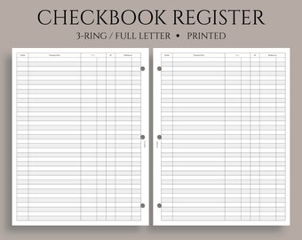 Pages de registre de chéquier, suivi des dépenses de transaction, encarts pour planificateur budgétaire ~ Convient aux 3 anneaux de format lettre / 8,5 x 11 po.