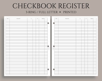 Checkbook Register Inserts, Check Register Pages, Transaction Register, Budget Planner Inserts ~ Fits Full Letter Size 3-Ring / 8.5" x 11"