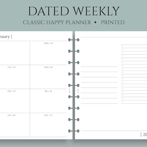 Dated Weekly Planner Inserts, Classic Happy Planner, Dashboard Layout, Two-Page Weekly, Minimal, Functional, WO2P ~ 7" x 9.25"