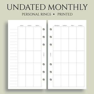 Undated Monthly Sunday Start 6-Ring Personal Size