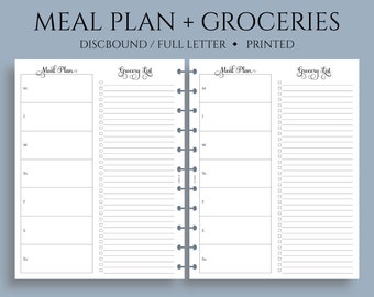 Weekly Meal Planning and Grocery Shopping List Planner Inserts ~ Full Letter Size Discbound / 8.5" x 11"