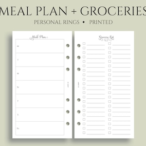Weekly Meal Planning and Grocery Shopping List Planner Inserts, 6-Ring Personal Size ~ 3.75&quot; x 6.75&quot;