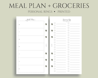 Weekly Meal Planning and Grocery Shopping List Planner Inserts, 6-Ring Personal Size ~ 3.75" x 6.75"