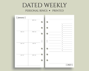 Dated Weekly Planner Inserts, Dashboard Layout, Two-Page Weekly, Minimal, Functional, WO2P ~ Personal Rings / 3.75" x 6.75"