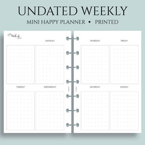 Undated Weekly Planner Inserts, Vertical Layout with Dot Grid Columns, WO2P ~ Mini Happy Planner / 4.6&quot; x 7&quot; Discbound
