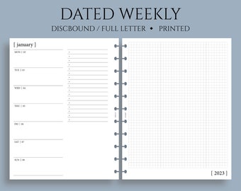 Dated Weekly Planner Inserts, Horizontal, Graph, Two-Page Weekly, Minimal, Functional, WO2P ~ Full Letter Size Discbound / 8.5" x 11"