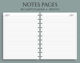 May include: Two blank lined pages from a planner with the words "Notes" at the top of each page. The pages are bound together with a silver coil binding.